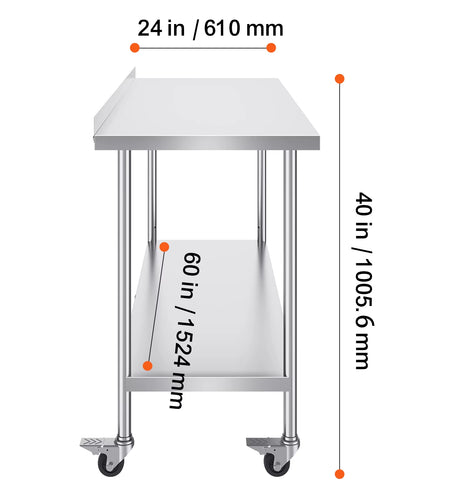 Stainless Steel Work Table Commercial Food Prep Worktable with Casters Heavy Duty Prep Worktable for Restaurant Home Hotel