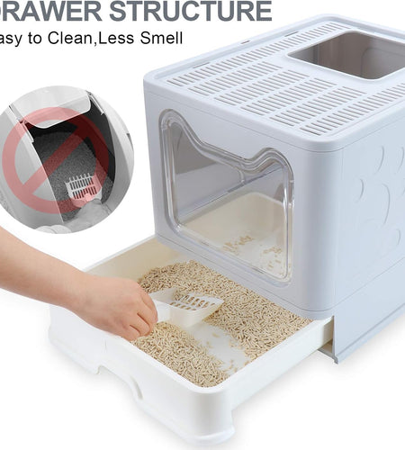 Large Cat Litter Box, Foldable Top Entry Litter Box with Lid ,Easy Clean No Smell Pet Kitty Litter Box Litter Pan Cat Potty