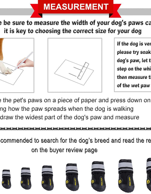Load image into Gallery viewer, Dog Boots Waterproof Shoes for Large Dogs with Reflective Strips Rugged Anti-Slip Sole Black 4PCS (Size 6: 2.6''X3.0''(W*L) for 52-65 Lbs, Black)
