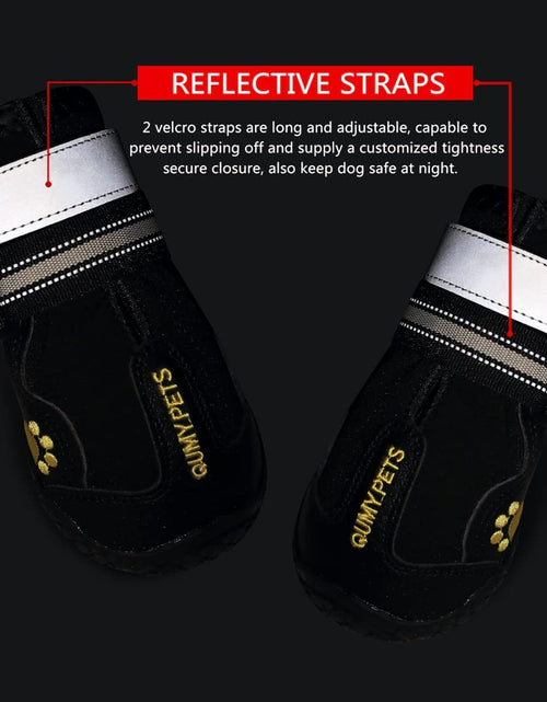 Load image into Gallery viewer, Dog Boots Waterproof Shoes for Large Dogs with Reflective Strips Rugged Anti-Slip Sole Black 4PCS (Size 6: 2.6''X3.0''(W*L) for 52-65 Lbs, Black)
