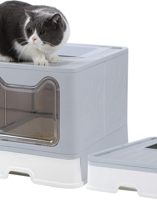 Load image into Gallery viewer, Large Cat Litter Box, Foldable Top Entry Litter Box with Lid ,Easy Clean No Smell Pet Kitty Litter Box Litter Pan Cat Potty
