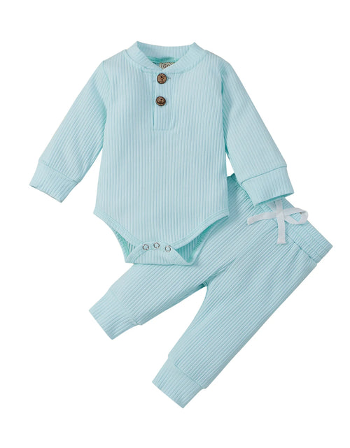 Load image into Gallery viewer, Infant Newborn Baby Girl Boy Spring Autumn Ribbed/Plaid Solid Clothes Sets Long Sleeve Bodysuits + Elastic Pants 2Pcs Outfits
