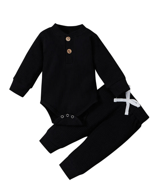 Load image into Gallery viewer, Infant Newborn Baby Girl Boy Spring Autumn Ribbed/Plaid Solid Clothes Sets Long Sleeve Bodysuits + Elastic Pants 2Pcs Outfits
