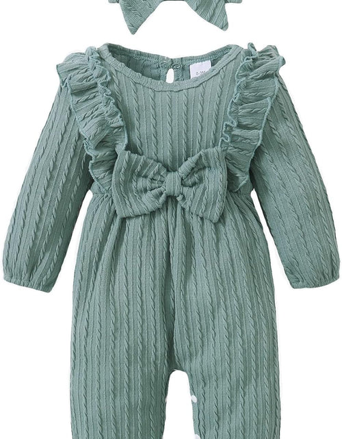 Load image into Gallery viewer, Baby Girl Romper Infant Fall Winter Clothes Ruffle Sweater Long Sleeve Bodysuit Jumpsuit and Headband
