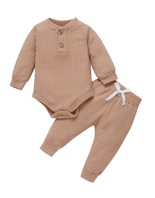 Load image into Gallery viewer, Infant Newborn Baby Girl Boy Spring Autumn Ribbed/Plaid Solid Clothes Sets Long Sleeve Bodysuits + Elastic Pants 2Pcs Outfits
