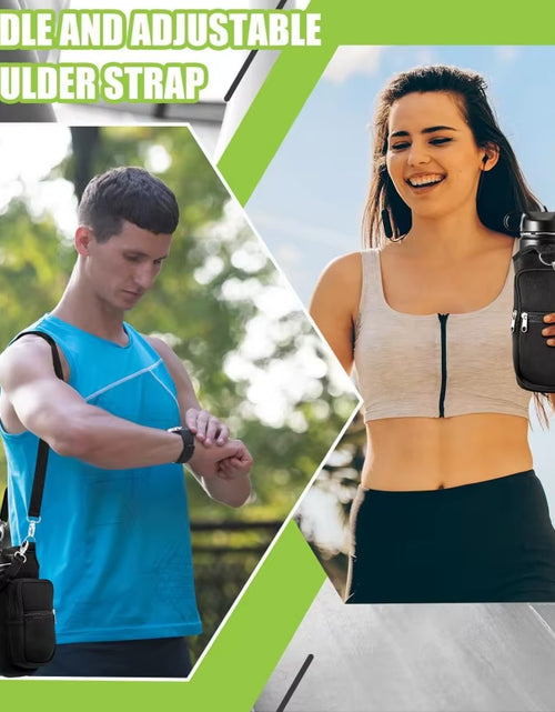 Load image into Gallery viewer, Magnetic Water Bottle Holder Gym Water Bottle Carrier Bag W/ Phone Pocket Handle Shoulder Strap 6 Built-In Magnets Water Bottle
