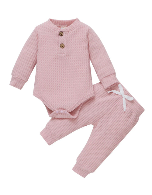 Load image into Gallery viewer, Infant Newborn Baby Girl Boy Spring Autumn Ribbed/Plaid Solid Clothes Sets Long Sleeve Bodysuits + Elastic Pants 2Pcs Outfits
