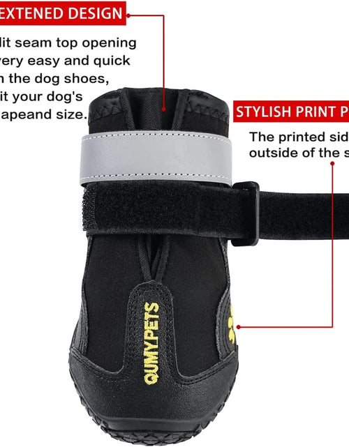 Load image into Gallery viewer, Dog Boots Waterproof Shoes for Large Dogs with Reflective Strips Rugged Anti-Slip Sole Black 4PCS (Size 6: 2.6''X3.0''(W*L) for 52-65 Lbs, Black)
