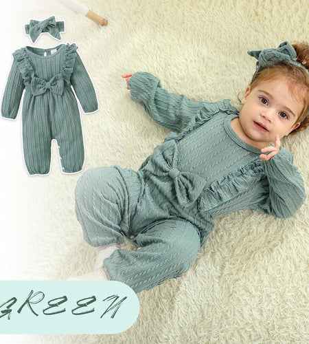 Baby Girl Romper Infant Fall Winter Clothes Ruffle Sweater Long Sleeve Bodysuit Jumpsuit and Headband
