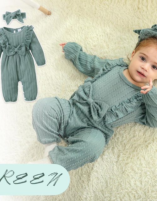 Load image into Gallery viewer, Baby Girl Romper Infant Fall Winter Clothes Ruffle Sweater Long Sleeve Bodysuit Jumpsuit and Headband
