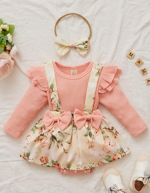 Load image into Gallery viewer, Newborn Infant Baby Girl Ruffle Long Sleeve Ribbed T-Shirt Top Floral Suspender Shorts Headband Winter Clothes
