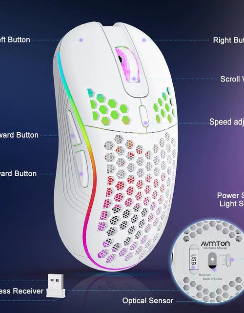 Load image into Gallery viewer, 2.4G Wireless Mouse with RGB Backlit 6-Button 3-Speed DPI Type C Rechargeable Ergonomic Honeycomb Design Gaming Mouse
