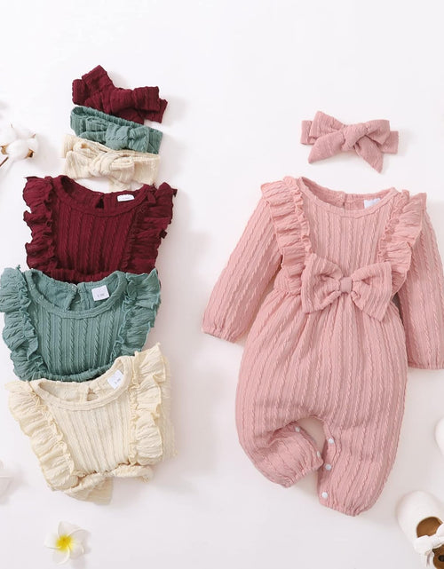 Load image into Gallery viewer, Baby Girl Romper Infant Fall Winter Clothes Ruffle Sweater Long Sleeve Bodysuit Jumpsuit and Headband
