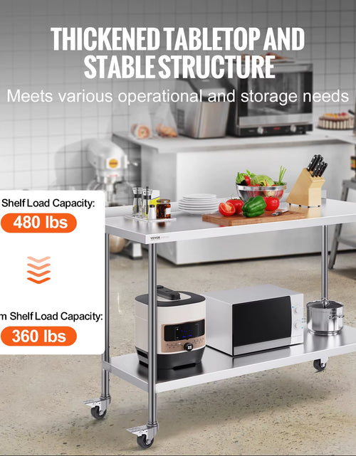 Load image into Gallery viewer, Stainless Steel Work Table Commercial Food Prep Worktable with Casters Heavy Duty Prep Worktable for Restaurant Home Hotel
