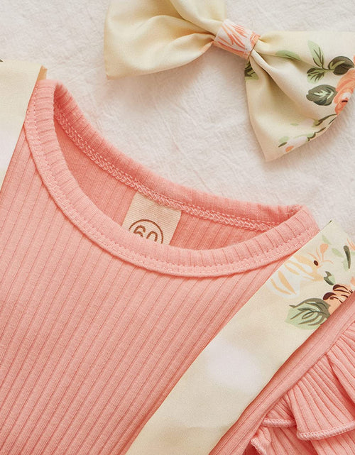 Load image into Gallery viewer, Newborn Infant Baby Girl Ruffle Long Sleeve Ribbed T-Shirt Top Floral Suspender Shorts Headband Winter Clothes
