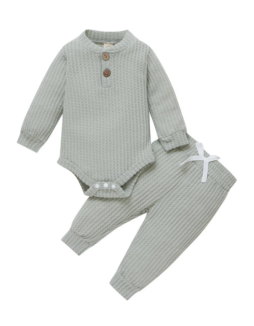 Load image into Gallery viewer, Infant Newborn Baby Girl Boy Spring Autumn Ribbed/Plaid Solid Clothes Sets Long Sleeve Bodysuits + Elastic Pants 2Pcs Outfits
