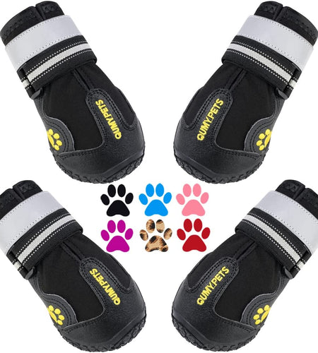 Dog Boots Waterproof Shoes for Large Dogs with Reflective Strips Rugged Anti-Slip Sole Black 4PCS (Size 6: 2.6''X3.0''(W*L) for 52-65 Lbs, Black)