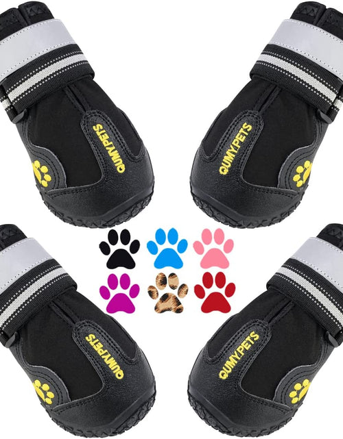 Load image into Gallery viewer, Dog Boots Waterproof Shoes for Large Dogs with Reflective Strips Rugged Anti-Slip Sole Black 4PCS (Size 6: 2.6''X3.0''(W*L) for 52-65 Lbs, Black)
